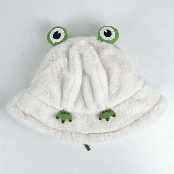 Fuzzy Bucket Hat för Kvinnor och Män - Luddig, Söt Bucket Hat för Vinter, Varm Plysch, Fiskehatt, Fluffig Sherpa, Rolig Hatt Frog-white