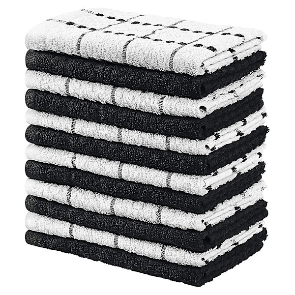 8-pak Terry Opvaskeklude | 30 x 30 cm | Holdbare, Super Bløde og Absorberende | Bomuldsopvaskeklude | Perfekt til Husholdnings- og Kommerciel Brug | Sort