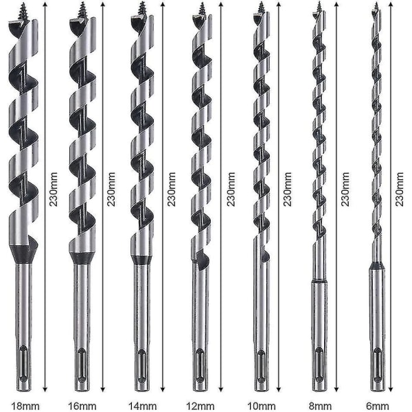 Spiralformet træbor. 7 Stk Sds-plus Træbearbejdningsbor Sæt I Kulstofstålspiral