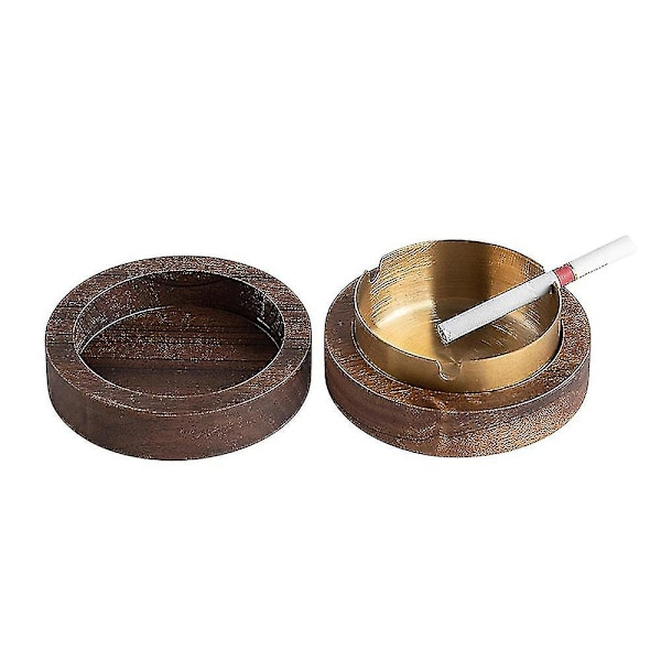 Valnötsaskkopp med lock, vindtät träaskkopp (guld)