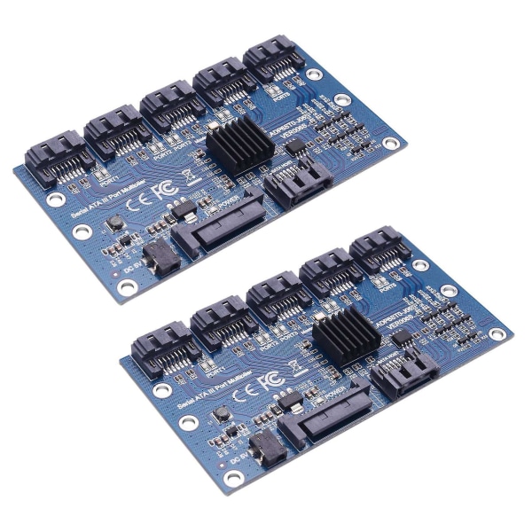 2x Controller Card Moderkort Sata Expansion Card 1 till 5 portar Sata3.0 6gbps Multiplier Sata Port R Blue