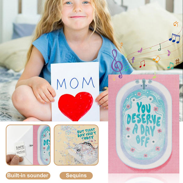 1 set Mors Dag Present Creative med Mamma Musik Oändligt Mamma Mammas Kort med Glitter Mors Dag Tillbehör TSUNDEAU Pink