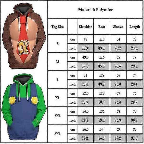 Unisex Mario 3D Hettegenser Dame Herre Hettegenser Genser Pullover Topper Gaver Luigi L