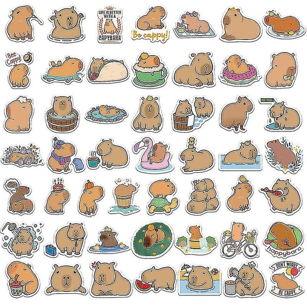 50 stk sød Capybara-klistermærkesæt til bærbar, guitar, scrapbog og journalgave