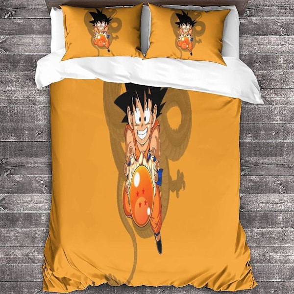 Dragon Ball Goku Trendig Täcke Set med Dold Blixtlås - Ögonfångande 3D-Tryckt Mikrofiber Anime Sängkläder, 3-Delat Set med Kuddfodral, Ide Single135x200cm