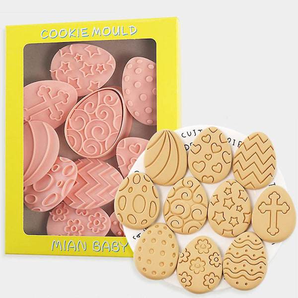 10 stk./sæt påskeform til småkager, småkageform med stempel, 3D-småkageform til påskekiks, chokoladebagning, køkkenredskab