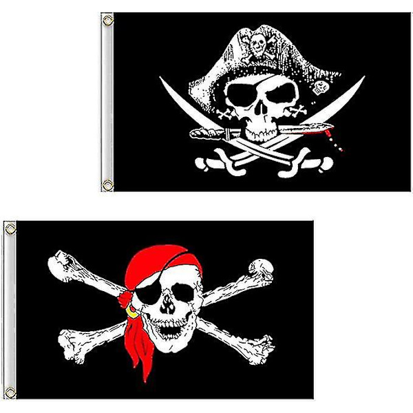 Piratflag til udendørs brug og piratfester (2 stk., sort+rød)