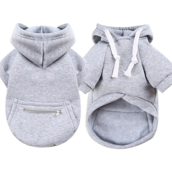 Hunde-hettegenser Ensfarget baklomme polyester utendørs snøring Komfortabel hundefrakk for små mellomstore hunder Grey L