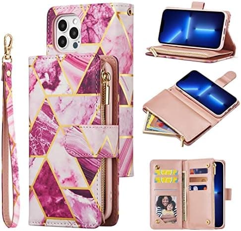 Wallet Case for iPhone 16 Pro Max, PU Leather Case with Magnetic Closure, Handbag, Zipper Compartment, Stand, Card Slots