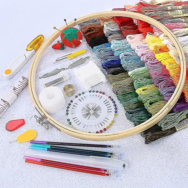 100 Stykker Broderi Sæt Med Instruktioner, 100 Farver Tråde