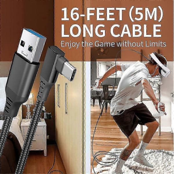 För Quest 3/5/6m datalinje länk kabel VR-spel USB typ C förlängningssladd Black 6M