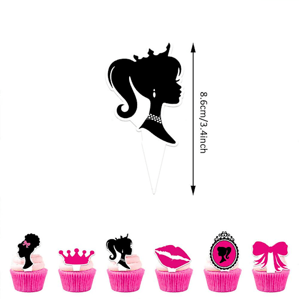 Barbie tema lyserød fest dekoration forsyninger omfatter balloner, bannere, kage og cupcake toppers, favor sæt