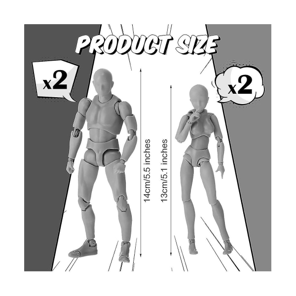 4 Sett Tegning Kropp Artister Pvc Figur Modell Tegning Modeller Tegning Mannequin Figur Grey