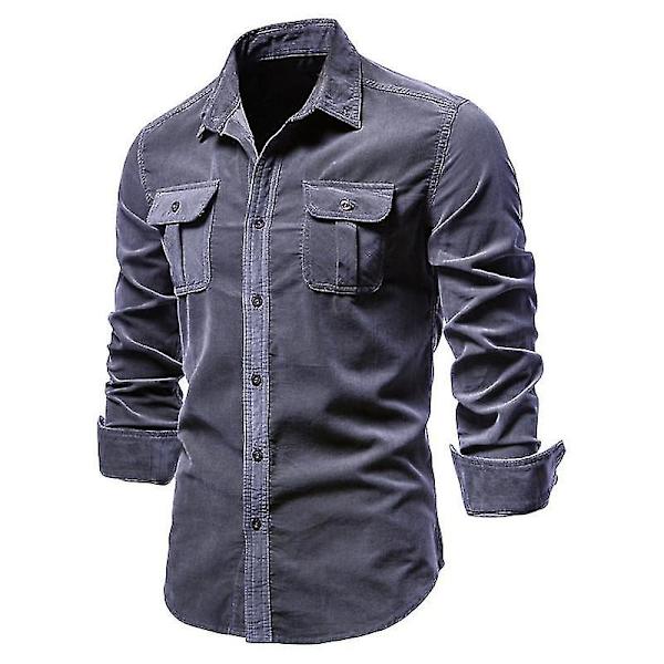 Slimma långärmade skjortor för män Grey 2XL