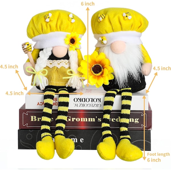 2PCS Bumble Bee Gnomes Håndlagde Vår Sommer Plysj Dekor Dukker Svensk Hjem Tiered Tray Tomte Dekorasjoner Bumble Bee Long Feet