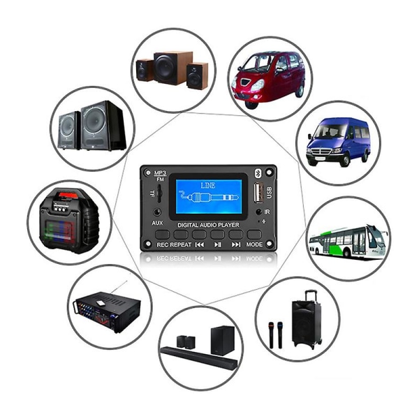 Bil Bluetooth Mp3-dekoderkort Lcd-skærm Mp3-lydmodul Højttalerunderstøttelse FM-radio Aux Usb-dekod