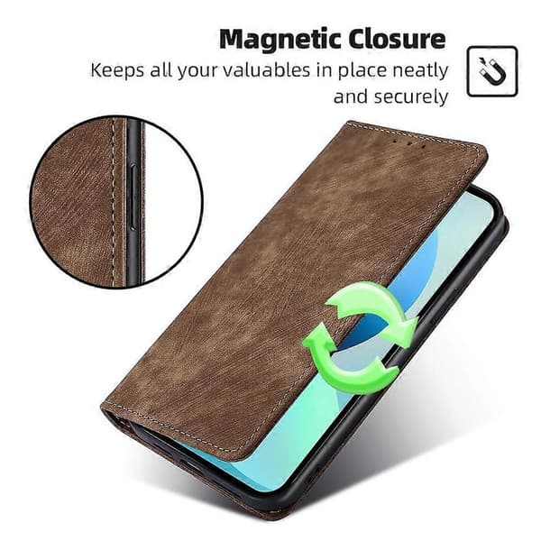 RFID-tyverisikret magnetisk lædertelefonetui til iPhone 14 Plus Brown