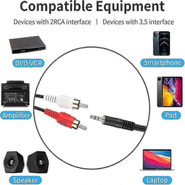 3,5 mm til RCA-kabel 30 meter 3,5 mm TRS han til 2RCA han stereo Y-splitter