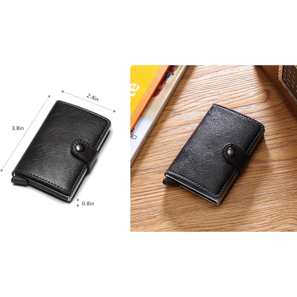 Kreditkortshållare RFID-blockerande läder automatisk popup-plånbok aluminium smal ficka bifold visitkortsfodral med knapp black