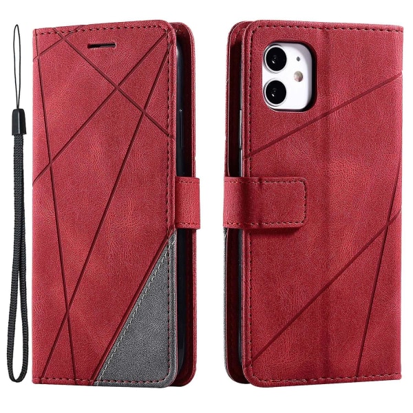 For iPhone 11 lærveske med stropp Skin-touch skjøting lommebok telefondeksel - Red iPhone 11