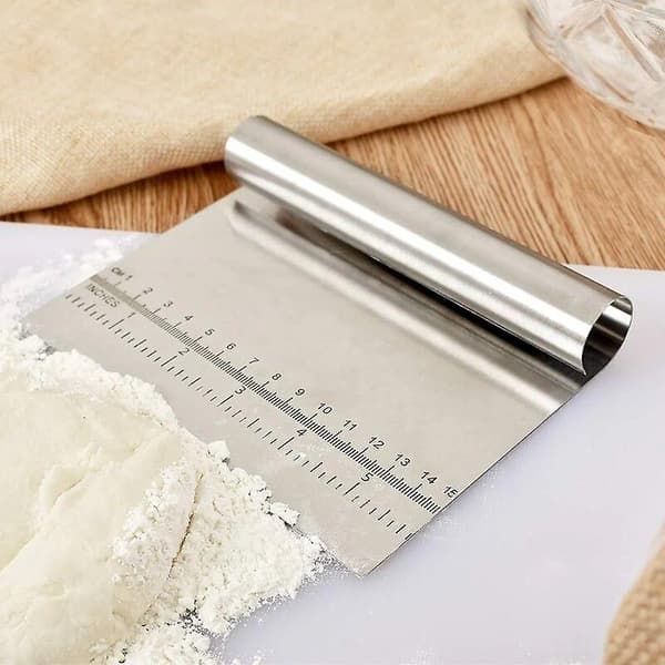 2-pakning deigskrape i rustfritt stål med måleskala, kakekutter, pizzakutter, brøddeler