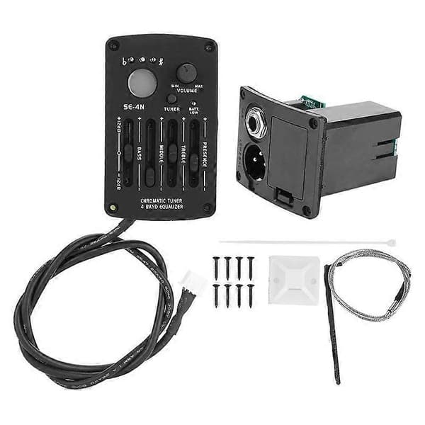 Akustisk Gitarr Förförstärkare SE-4N 4 Band EQ Equalizer Pickup Gitarr Förförstärkare Piezo Pickup med LCD-stämapparat Gitarrdelar & Tillbehör Black
