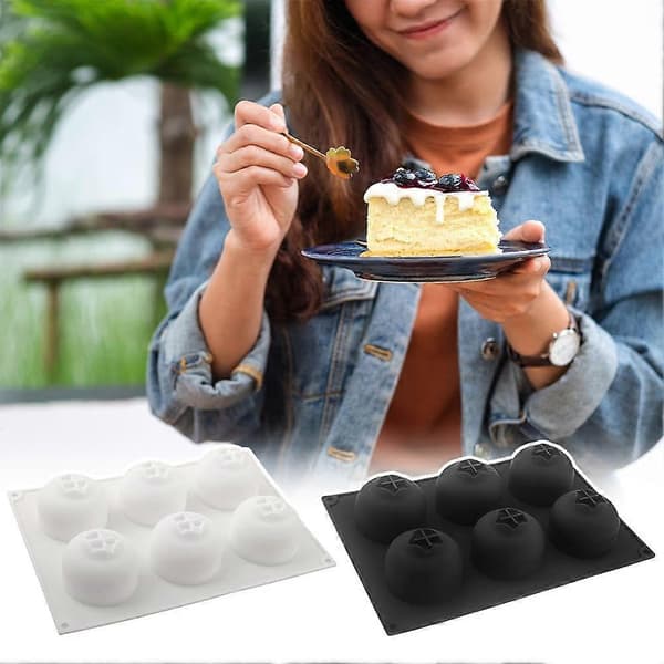 6-hulrum blåbær silikoneform - Non-stick mousse kage- og buddingforme til chokolade, gelé, is White