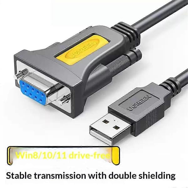 UGREEN 20201 1.5m USB til RS232 seriel adapterkabel USB-A til DB9 hun 9-benet konverter til printer / router / scanner MultiColor
