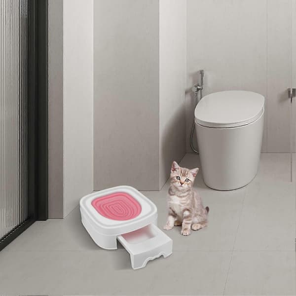 Kattetoaletttreningssystem Gjenbrukbar Automatisk Kattedo-trener for katter Pink
