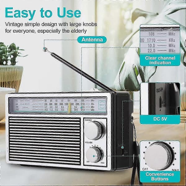 AM FM Transistorradio, Bærbar Retro-stil med Høy Lyd