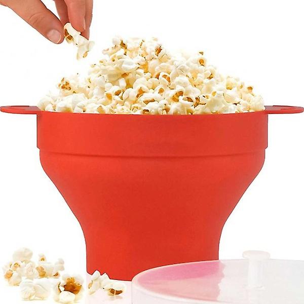 Popcornskl Silikon Microskl Fr Popcorn - Hopfllbar Rd Silikone Popcorn skål Mikrobølge folde popcorn spand Kreativ høj temperatur resistent stor