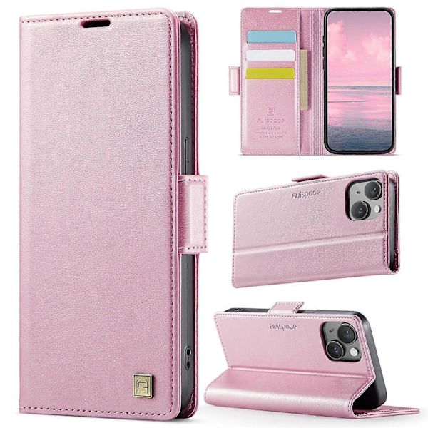Retro Läder Plånboksfodral för iPhone 15 Plus Pink