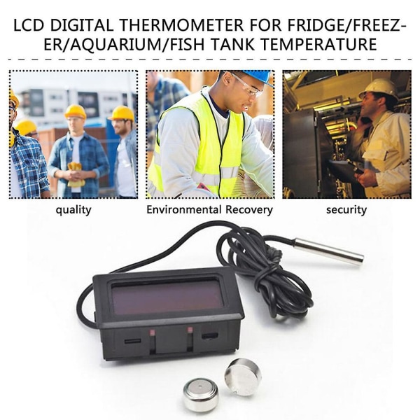 Digital LCD-termometer temperaturmätare med vattentät sensorsond black