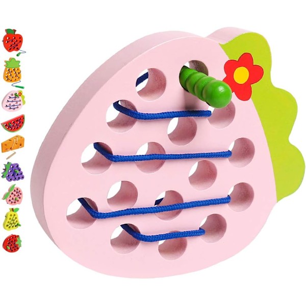 Puinen pitsilangan juuston pujotuslelu Montessori lentokone matkustuspeli Lelut puinen palapelin hieno motorinen taito toiminta oppiminen koulutuslahja Strawberry