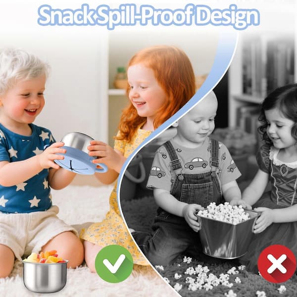 2-pak snackkopper i rustfrit stål til småbørn med spildsikkert silikonelåg, 266 ml babysnackbeholdere