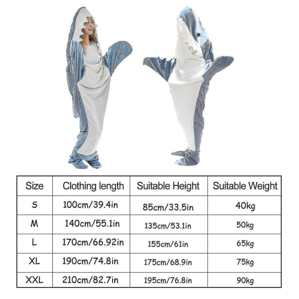 Hai Kigurumi Peitto Aikuisille - Hai Onesie Aikuisille Puettava Peitto - Hai Peitto Super Pehmeä Mukava Flanelli Huppari Hai Makuupussi-scntcv-yzy 190x90