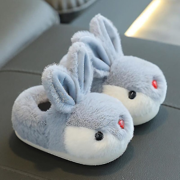 Barn Bunny Tofflor Vinter Plysch Tofflor Halkfria varma sandaler för barn Gray 28-29