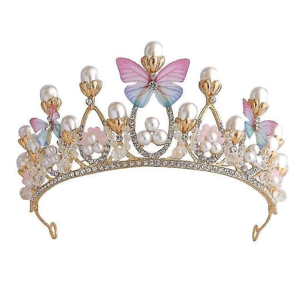 Prinsesse tiaraer til piger, Crystal Tiara Pearl Princess Crown pandebånd (sommerfuglekrone)(c-g-3)