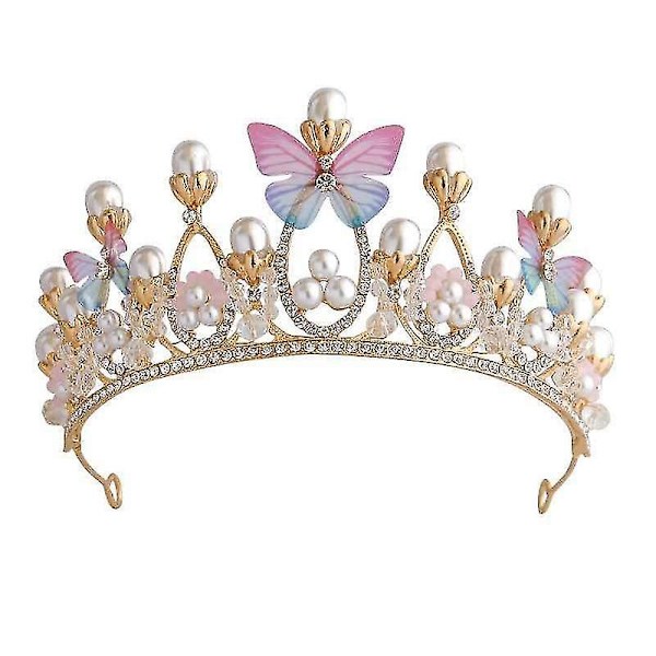 Prinsesse tiaraer til piger, Crystal Tiara Pearl Princess Crown pandebånd (sommerfuglekrone)(c-g-3)