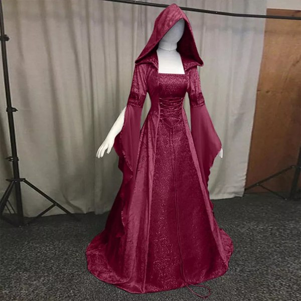 Gotisk Kappe Kjole Brudkjole Cosplay Halloween Claret XL