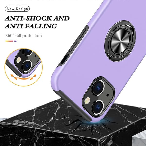 Magnetisk ringstativ støtsikkert telefondeksel for iPhone 14 Plus Purple