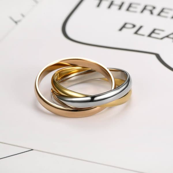 Ring Kvinde Mand (56mm) 3 Ringe Sammenflettede Stålbelagt Guld