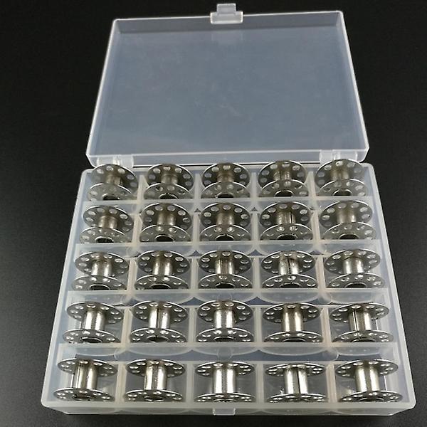 25 symaskinspoler med oppbevaringsboks - Sølv hjemmesymaskinspoler metallspoler