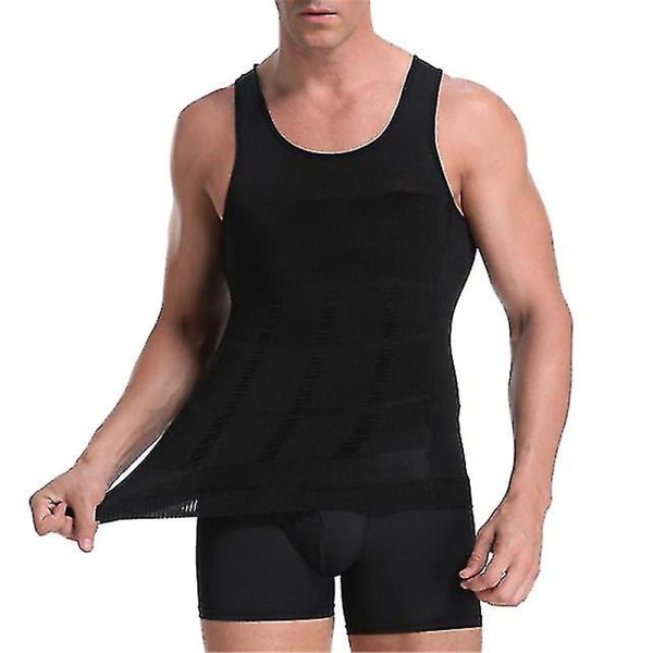 Menn Gynecomastia Compression Fitness Topp Vest Tank Midje Trainer Undertøy Body Shaper Belly Control Undershirt Black XL