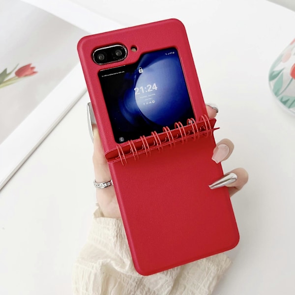 Läderfodral för Z Flip 6, Kreativt Fodral för Samsung Galaxy Z Flip 6 med Unik Gångjärnsdesign, Stötsäkert Skyddande Fodral för Z Flip 6 Red