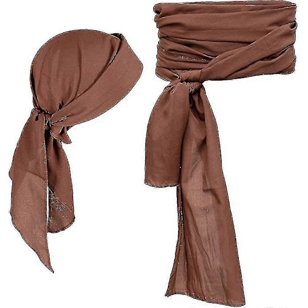 Piraattiasu-tarvikepaketti Retro Durag Pitkähäntäinen Piraattihattu Suuri Vyö Keskiaikainen Renessanssi Teema Cosplay Pukeutuminen Halloween-juhliin Dark Brown
