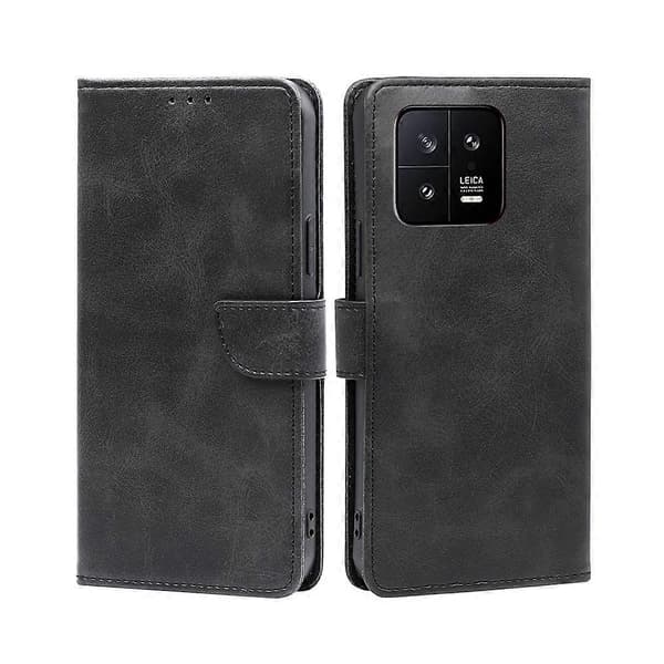 För Xiaomi 13 Kalvtextur Spänne Flip Läder Telefonfodral Black