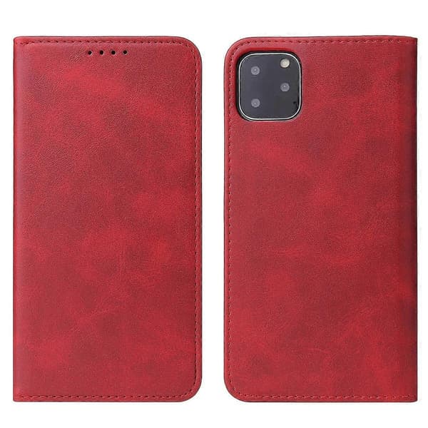 Kalvtextur Magnetisk Horisontell Flip Läderfodral för iPhone 11 Red