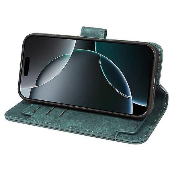 Läderfodral med linjemönster och plånboksdesign för iPhone 16 Pro med 9 kortfack Green