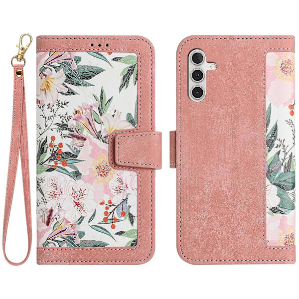 Samsung Galaxy A55 5g -puhelimen nahkakotelon case , jossa on kukkakuvio Pink
